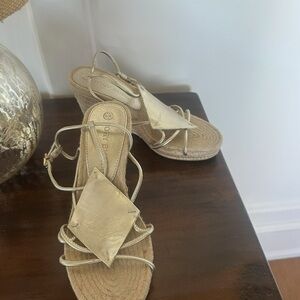 Tory Burch Metallic Gold Espadrille Wedge Sandals 7